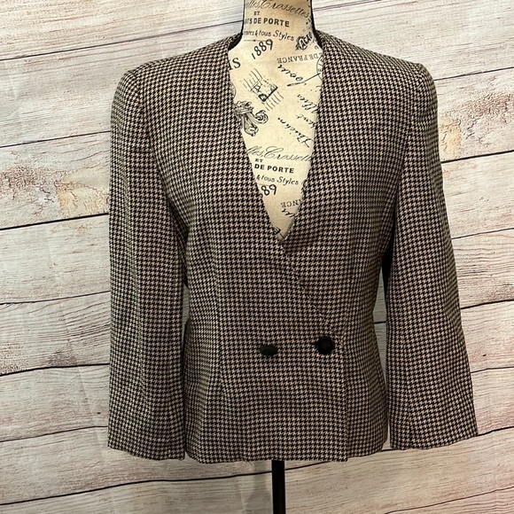 Alfred Sung Houndstooth Wool Blazer Vintage Double Breasted Sung Sport Size 8 - Picture 1 of 8
